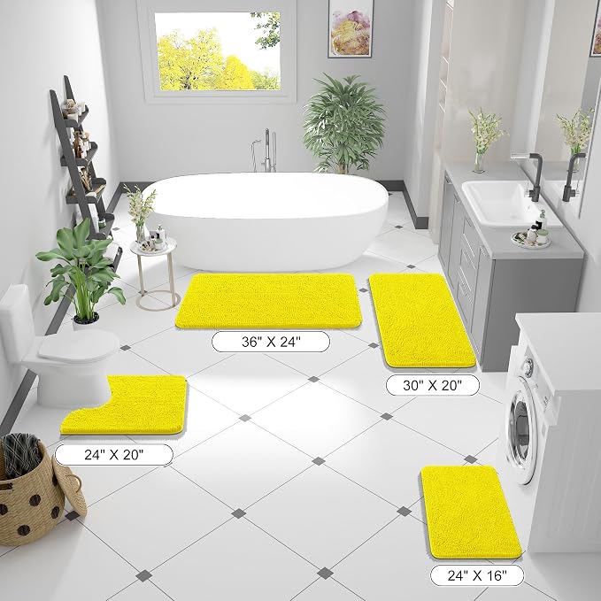 OLANLY Bathroom Rugs 30x20, Extra Soft Absorbent Chenille Bath Rugs | Lemon Yellow, Quick-Drying Rubber Backing, Washable Bath Mat for Bathroom Floor, Tub and Shower, Home Decor Accessories