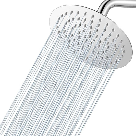 8 Inch Rain Shower Head Chrome, Round Rainfall Shower Heads with 90 Anti-Clog Silicone Nozzles, All Metal Stainless Steel Ceiling Mount