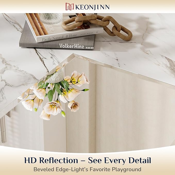 Keonjinn 55 x 36 Inch Beveled Bathroom Mirror with No Frame, Tempered Glass | Rectangle Mirrors for Over Sink, Wall Mirror Shatterproof, Modern Decorative for Living Room, Bedroom, Horizontal/Vertical