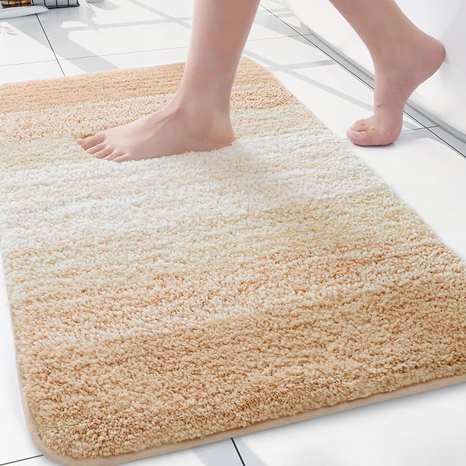 Arotive Microfiber Bathroom Rugs, Shaggy Soft Absorbent Bath Rug, 24x16 | Beige, Rubber Backing Thick Plush Machine Washable Dry Bath Mats for Bathroom, Tub and Shower, Rectangular