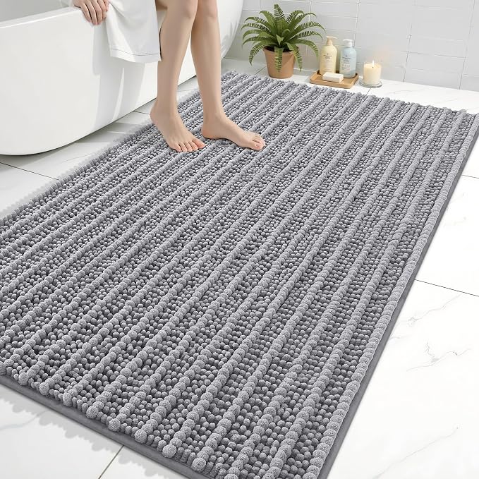 Arotive Bathroom Rugs Mat 59x35, Soft Absorbent Chenille Shaggy Bath Mat | Grey, Machine Wash Dry, Bath Rugs for Bathroom Floor, Tub and Shower, Home Decor Accessories