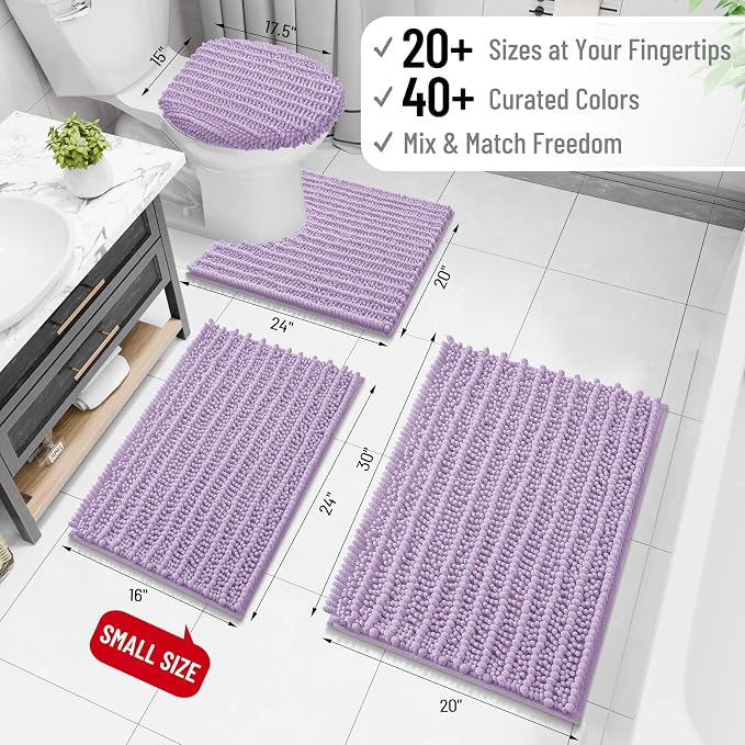 Arotive Bathroom Rugs Mat 24x16, Soft Absorbent Chenille Shaggy Bath Mat | Light Purple, Machine Wash Dry, Bath Rugs for Bathroom Floor, Tub and Shower, Home Decor Accessories