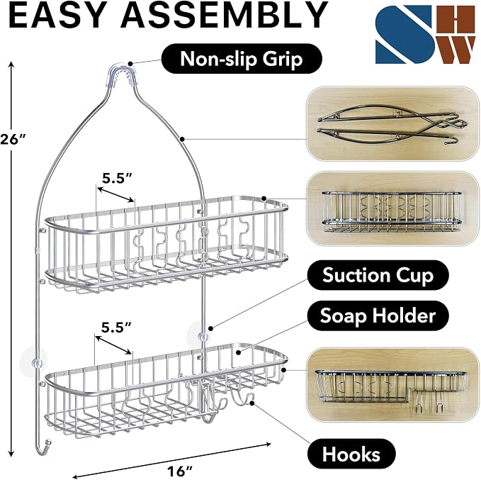 Simple Houseware Stainless Steel Hanging Shower Head Caddy Organizer | (26 x 16 x 5.5 inches)