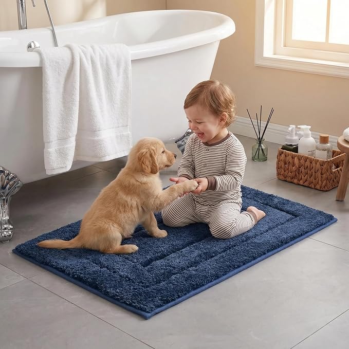 GRANNY SAYS Blue Bathroom Rug 36" x 24", Non-Slip Microfiber Bath Mat | Ultra-soft, durable TPR backing for reliable grip, fast water absorption, machine washable for Vanity, Shower, Tub