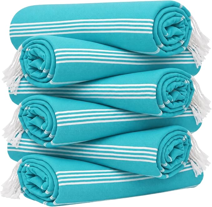 Turkish Beach Towels, Set of 12, Oversized 72"x40" - Turquoise | Soft Hammam Peshtemal, Sand Free, Quick-Dry, Absorbent Bath Towel | Lightweight & Compact for Travel, Pool, Gym, Spa