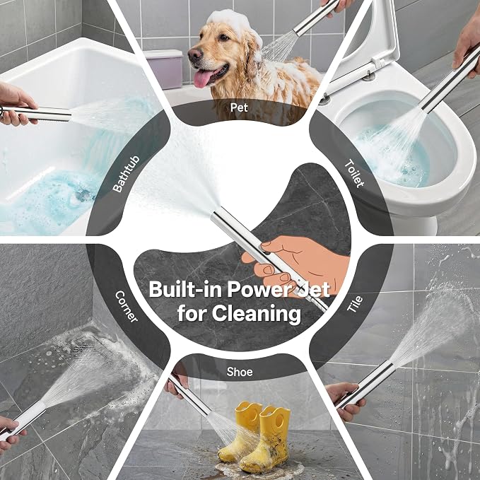 Veken All Metal 8" Luxurious Rain Shower Head with Handheld,High Pressure | Dual Shower Heads Spray,Power Wash Wand,Detachable Showerhead Combo,Small Square Adjustable Rainfall ,Spa-like,Chrome,Silver