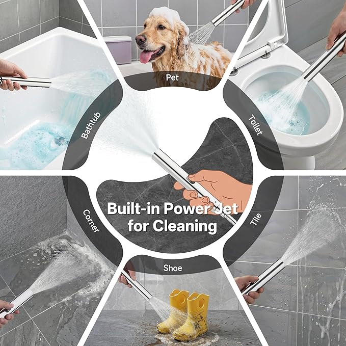 Veken All Metal 10"Luxurious Rain Shower Head with Handheld Spary,Power Jet | Square,Dual High Pressure Showerhead Combo,Double Detachable Shower Heads,Rainfall with Extension Arm,Long Hose,Chrome,Silver