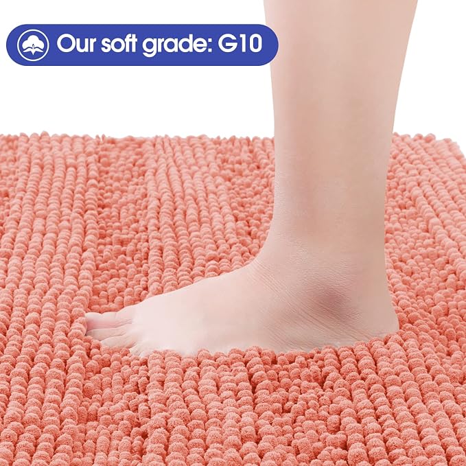Striped Coral Bathroom Rug Mat 48"x17" Ultra Soft, Non Slip Chenille Bath Rugs, Absorbent Plush Shaggy Bath Mats for Bathroom, Bedroom, Kitchen, Shower, Tub