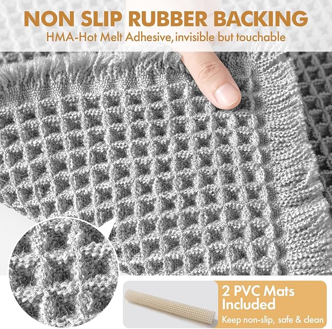 MIULEE Set of 2 Waffle Bathroom Rugs Light Grey Bath Mat 17"x24"+18"x30" | Non Slip, Super Absorbent, Washable, Ultra Soft, Rubber Backed, Small, Beige Boho Bath Rugs for Bathroom Floor Tub Shower