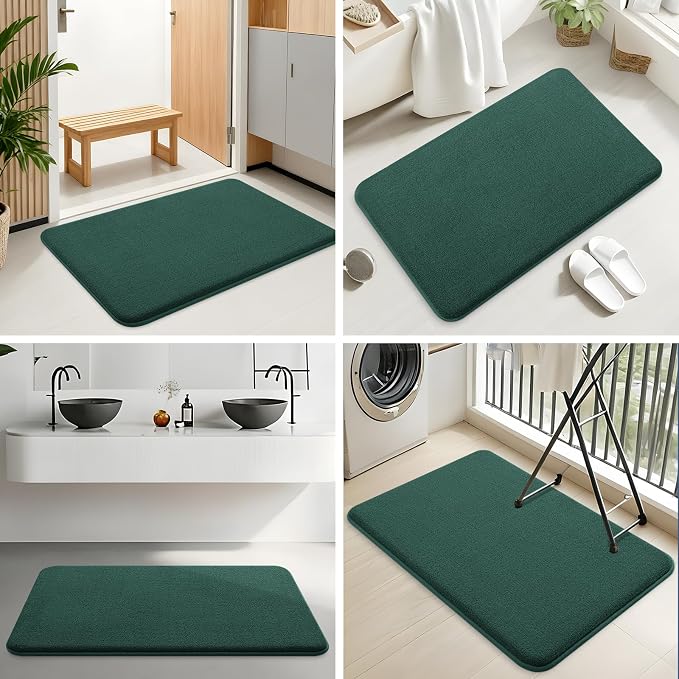 Smiry Memory Foam Toilet Rugs U Shaped 24x24, Extra Soft Bath Mat | Green Quick Dry, Machine Washable Bath Mats for Bathroom, Shower, Tub and Home Decor Accessories
