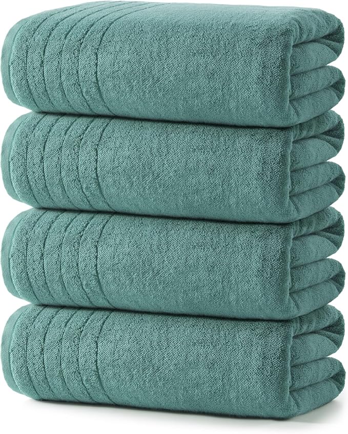 REDKISS Luxury Bath Towels Set of 4, 35x70 in, Highly Absorbent & Quick Dry, Super Soft Extra Large Premium Thick Cotton Blue Bath Sheets for Shower, Hotel, Bathroom, Spa