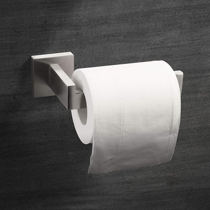 HITSLAM Brushed Nickel Toilet Paper Holder Wall Mount Square Silver 304 Stainless Steel Toilet Paper Roll Holder for Bathroom Rustproof