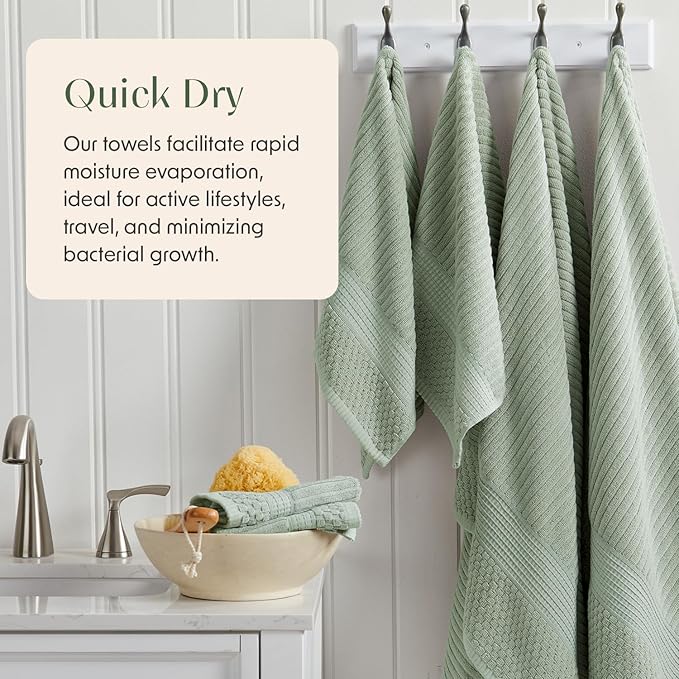 100% Cotton Bath Towel Set | 6-Piece Set | Eucalyptus | Absorbent & Quick-Dry Bathroom Towels | Textured and Durable Cotton Towels for Bathroom | OEKO-TEX | Krista Collection