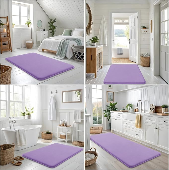 Smiry Memory Foam Bath Mat 30x20, Extra Soft and Absorbent Bathroom Rugs | Purple, Quick Dry Machine Washable Non-Slip Bath Mat for Bathroom Floor, Shower and Tub