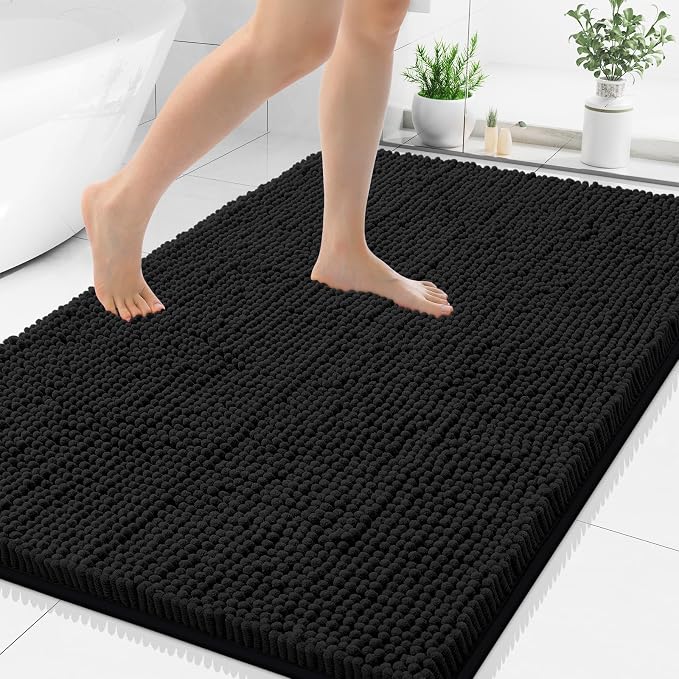 Smiry Bathroom Rugs 48X32, Luxury Chenille Extra Soft Absorbent Bath Mat | Black, Machine Washable Non-Slip Plush Bath Mats for Bathroom, Tub, Shower, and Floor, Home Decor