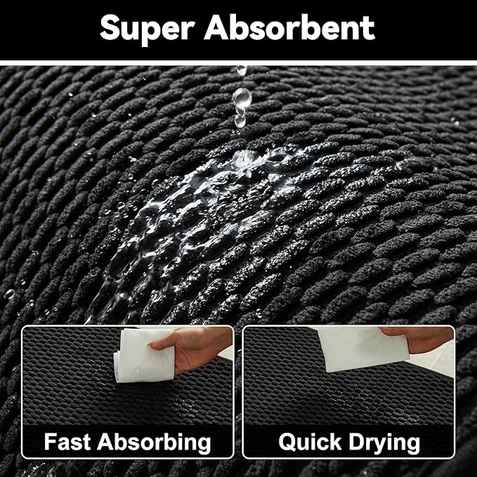 Triohero Bathroom Rugs Non Slip Washable, Super Absorbent Thin Bath Mat Small Quick Dry Low Pile Bathroom Rug, Black 20"x30"