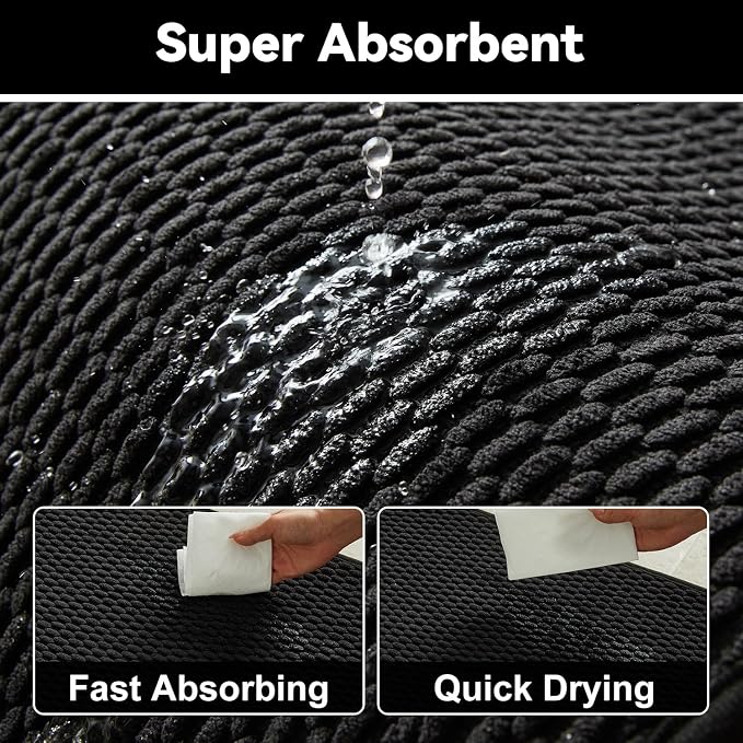 Triohero Bathroom Rugs Non Slip Washable, Super Absorbent Thin Bath Mat Quick Dry Low Pile Bathroom Rug, Black 24"x47"