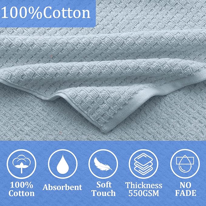 VOOVA & MOVAS Kids Hooded Bath Towel, 6-10 Years,Grey Blue Waffle | Unique Waffle Weave Surface, Dense Fabric, Powerful Absorbency for Multi Scenes