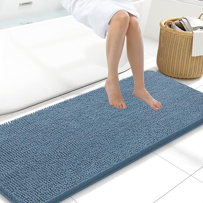 Arotive Bathroom Rugs 59x20, Soft Absorbent Shaggy Chenille Bath Rugs | Grayish Blue, Machine Washable Rubber Backing Bath Mats for Bathroom Floor Tub and Shower Home Decor Accessories