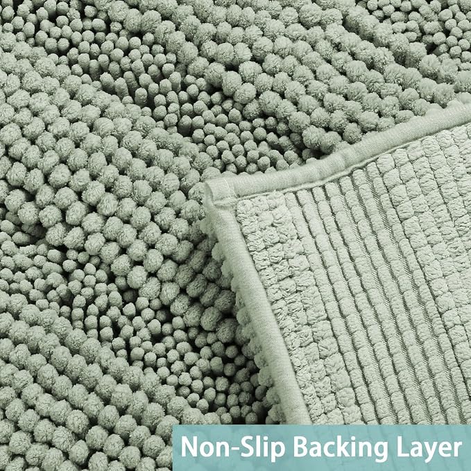 Turquoize Luxury Chenille Bath Rug for Bathroom Rugs Extra Absorbent Bath Mat Non Slip Microfiber Shower Rug for Bathroom Microfiber Shaggy Carpet Rug Size, 17"x 24", Sage