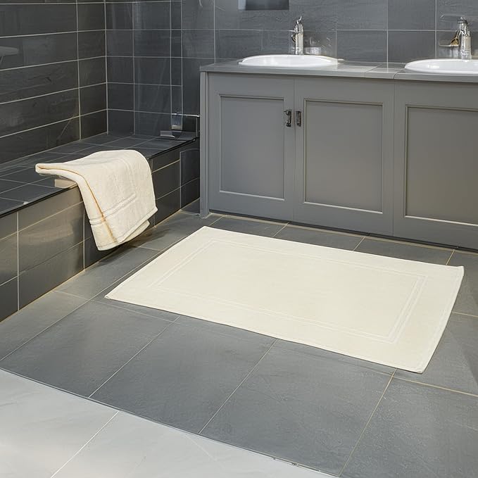 2 Piece Bath Mats 20 x 32 Inches, Ivory | 100% Cotton Terry Bath Mats, Super Absorbent, Hotel Quality Premium Floor Towels, Luxurious, Soft & Quick Dry