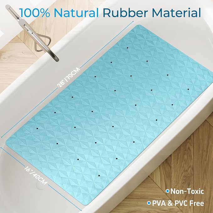 Non Slip Bathtub Mat for Bath Tub Shower - 241 Vacuum Suction Cups | 100% Natural Rubber - Unique Diamond Texture - Soft & Safe for Fatigue Relief - Machine Washable - 16 × 28 Inch