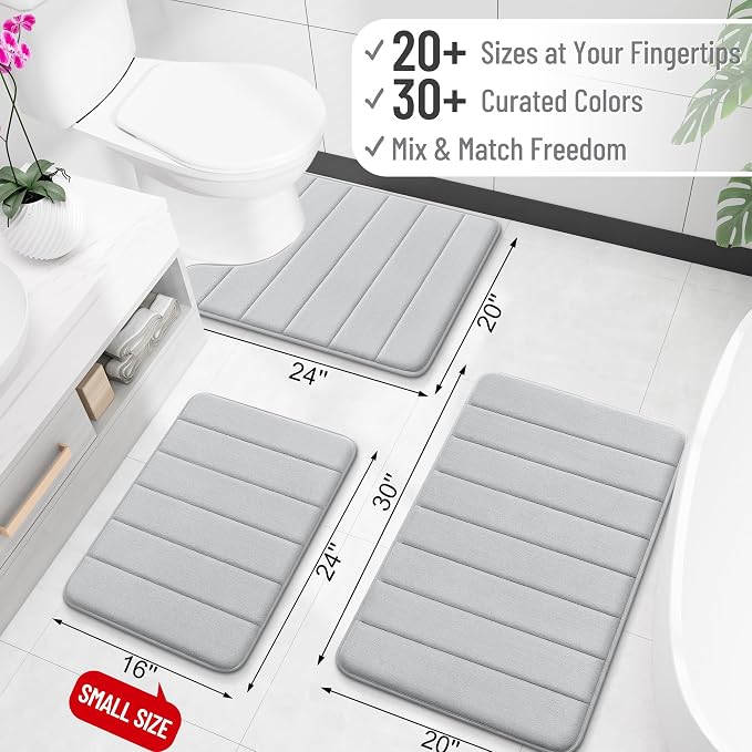 OLANLY Memory Foam Large Bath Mat 70x46, Super Soft Absorbent Bathroom Rugs | Light Gray, Quick Dry Bath Rug, Machine Washable Shower Floor Mats, Bathmat Carpet for Bathroom Floor, Tub and Shower