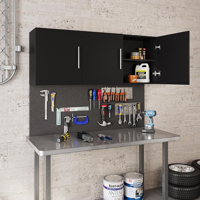 Laundry Wall Cabinet set of 2, 54"W x 12"D x 20"H Wooden Wall Mounted Storage Cabinet, 3 Door Cabinet with Soft Close, Metal Handle, Adjustable Shelf,for Kitchen, Garage, Laundry, Bathroom, Black