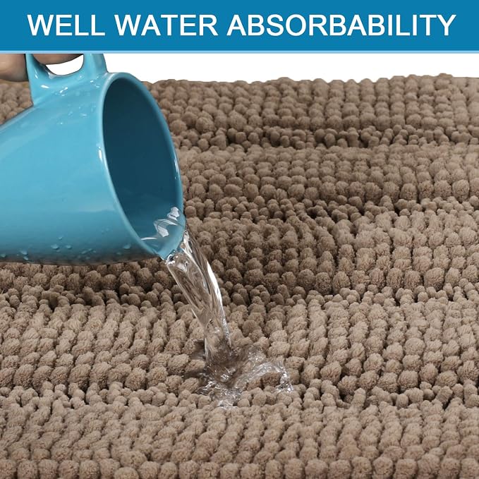 H.VERSAILTEX Bathroom Rugs Bath Mat Runner Rug Non Slip Kitchen Rug Extra Long Bath Rug Runners Oversized 59" x 20" Absorbent Washable Dry Fast Plush Area Rug for Bathroom/Bedroom - Taupe Brown