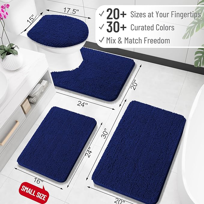 OLANLY Bathroom Rugs 34x21, Extra Soft Absorbent Chenille Bath Rugs | Navy, Quick-Drying Rubber Backing, Machine Washable Bath Mat for Bathroom Floor, Tub and Shower, Home Decor Accessories