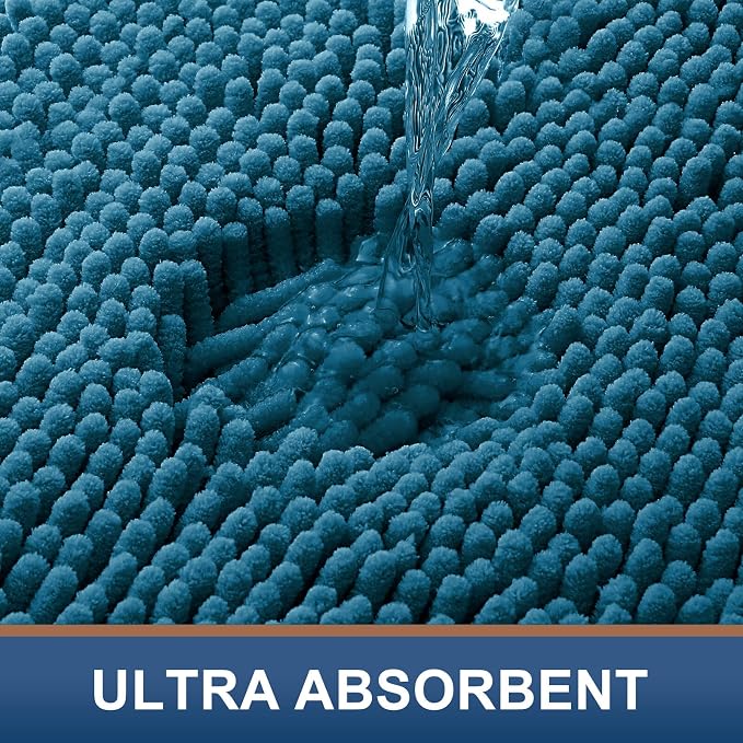 Smiry Bathroom Rugs 24X16, Luxury Chenille Extra Soft Absorbent Bath Mat | Peacock Blue, Machine Washable Non-Slip Plush Bath Mats for Bathroom, Tub, Shower, and Floor, Home Decor