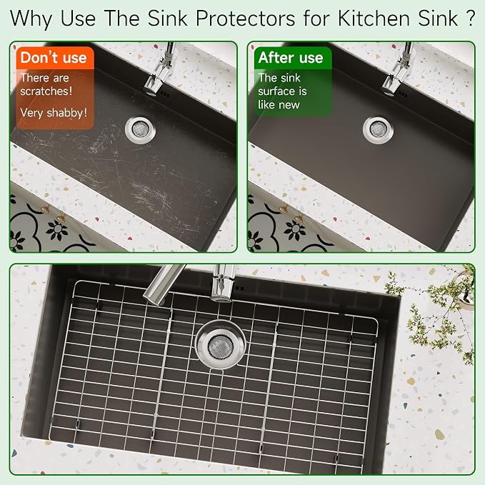 27-9/16" x 14-9/16" Sink Protectors for Kitchen Sink | Rust Resistant Stainless Steel Kitchen Sink Grid and Sink Protectors, Sink Rack for Bottom of Sink with Sink Strainers