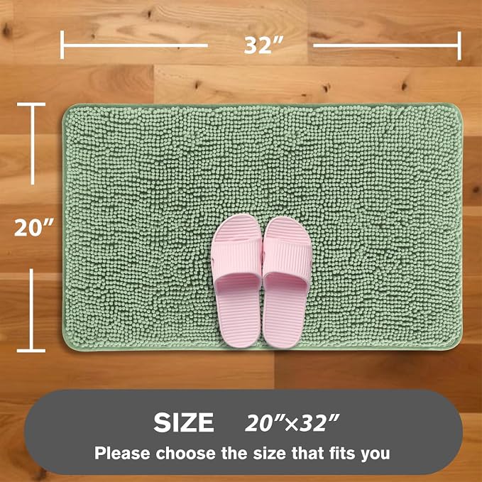 Sea Foam Bathroom Rugs – Absorbent and Washable Bath Mat, Non-Slip, Thick Soft Chenille Bath Rugs for Bathroom Floor, Shower, Sink - 20" x 32"