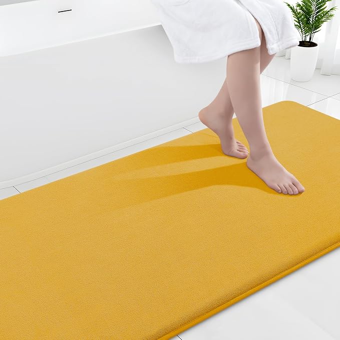 Smiry Memory Foam Bath Mat 70x24, Extra Soft and Absorbent Bathroom Rugs | Yellow, Quick Dry Machine Washable Non-Slip Bath Mat for Bathroom Floor, Shower and Tub