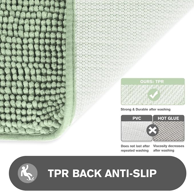 Sea Foam Bathroom Rugs – Absorbent and Washable Bath Mat, Non-Slip, Thick Soft Chenille Bath Rugs for Bathroom Floor, Shower, Sink - 20" x 32"