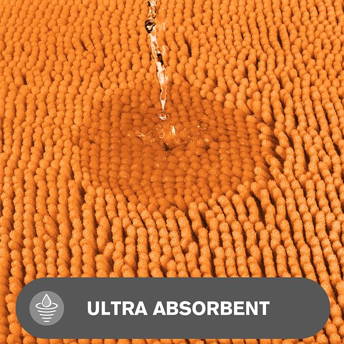 Small Bathroom Rug 12"x18" – Washable and Absorbent Bath Mat, Non Slip, Thick Soft Chenille Bath Rugs for Bathroom, Shower, Sink, Dog mat(Flame Orange)