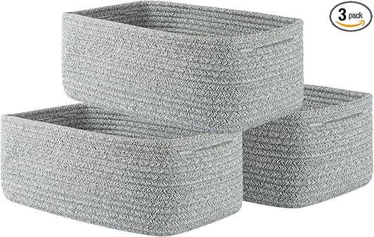 KALLAX Small Woven Storage Basket for Organizing, 13.5x9.5x5 inches, 3 Pack | Shelf baskets for closet organization, toy storage and home decor, Perfect as empty gift baskets for holidays, Mixed Grey
