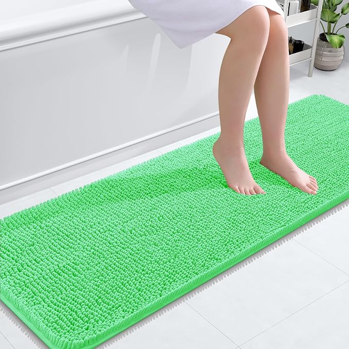 OLANLY Bathroom Runner Rugs 59x20, Extra Soft Absorbent Chenille Bath Rugs | Mint Green, Quick-Drying Rubber Backing, Washable Long Bath Mat for Bathroom Floor, Tub and Shower, Home Decor Accessories