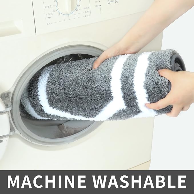 COSY HOMEER Non-Slip Bath Mat Extra Thick Absorbent Plush Washable | 17"x27" White/Grey Non-Slip Extra Thick Plush Absorbent Machine Washable Bath Mat Bathroom Rug Floor Tub Shower