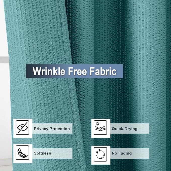Turquoise Shower Curtain or Bathroom 72x72 Inch, 3D Embossed Textured Waffle Fabric Shower Curtains, Soft Hotel Farmhouse Style, Water Repellent, Machine Washable, Turquoise, 72" W x 72" L