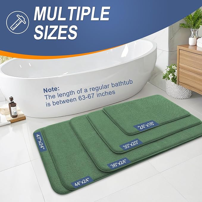 OLANLY Memory Foam Bathroom Runner Rugs 47x20, Long Bath Mats, Olive Green | Soft Quick Dry Bath Rugs, Non-Slip, Absorbent Machine Washable Mat for Bathroom Floor, Tub and Shower, Home Decor Accessories