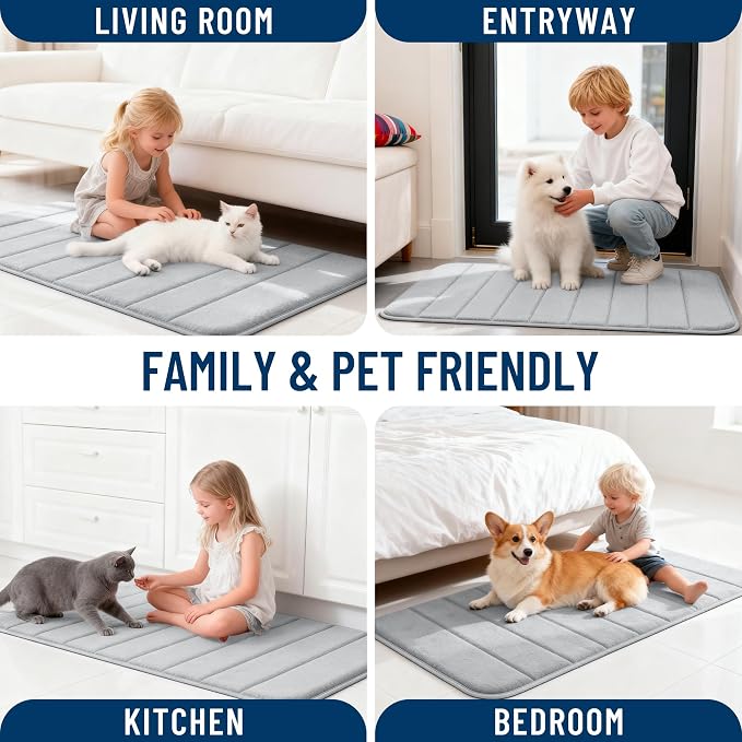 OLANLY Memory Foam Large Bath Mat 40x24, Super Soft Absorbent Bathroom Rugs | Light Gray, Quick Dry Bath Rug, Machine Washable Shower Floor Mats, Bathmat Carpet for Bathroom Floor, Tub and Shower