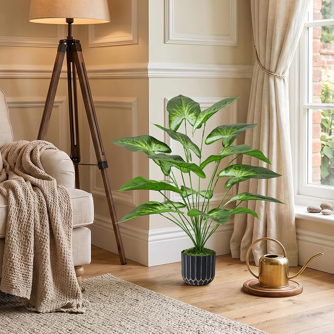 26" Fake Plants 3D Printed Artificial Tropical Potted Plant Tall Faux Plant | Indoor Outdoor Tree, Fade-Resistant, Zero Maintenance, Premium Durable for Living Room Home Decor