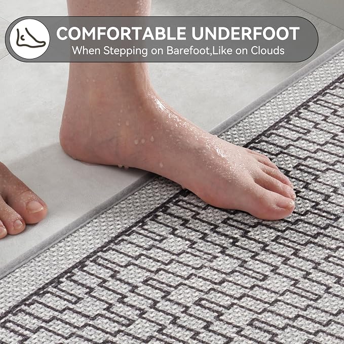Non Slip Bath Mat, Thin Bathroom Rugs Fit Under Door, Grey 24x35 | Quick Dry Absorbent, Rubber Backing Washable Bathmat, Shower Mat for Bathroom Floor, Tub and Outside Shower, Home Decor