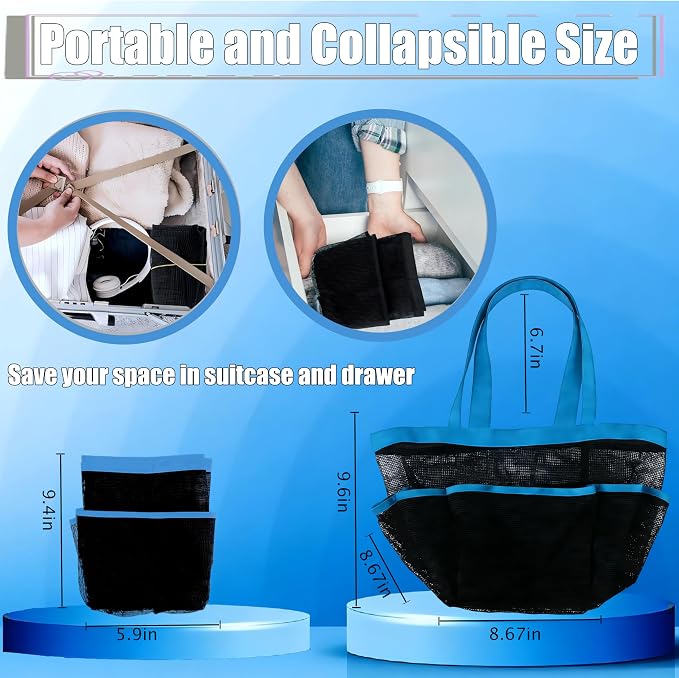 Mesh Shower Caddy Portable - 9 Pockets, Shower Bag for Dorm Room Camping | 2 Handle Quick Dry Shower Bag College Dorm Room Essentials Large Capacity Hanging Basket for Bathroom Travel Swimming Gym