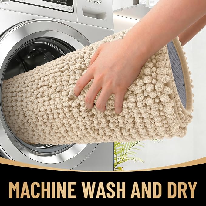 OLANLY Thick Chenille Large Bathroom Rugs 44x32, Absorbent Bath Mat, Beige | Soft Bath Rugs, Rubber Backing, Machine Wash Dry, Bath Mats for Bathroom, Tub and Shower, Home Decor Accessories
