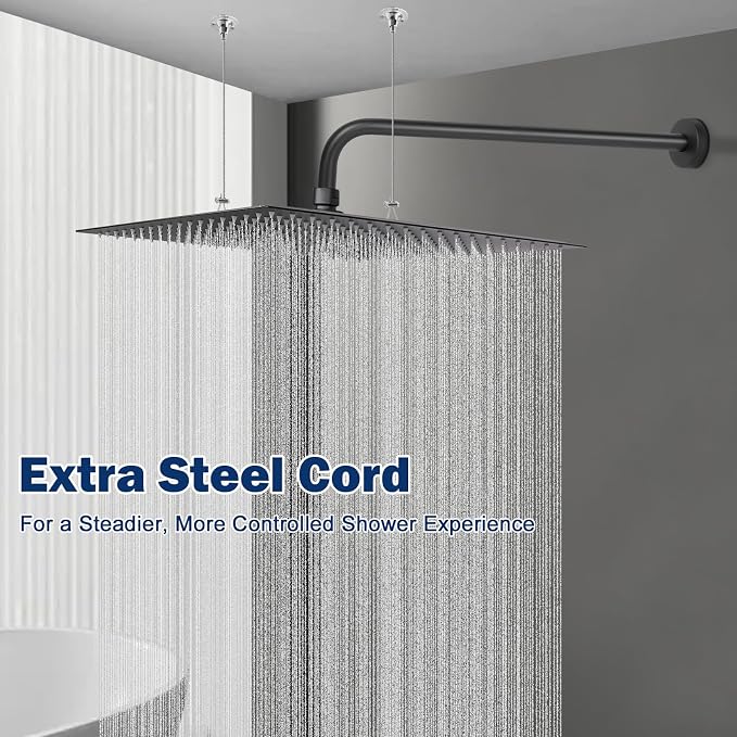 NearMoon Rain Shower Head, High Flow Stainless Steel Square Rainfall Shower, Waterfall Bath Shower Body Covering, Ceiling or Wall Mount (16 Inch, Matte Black)