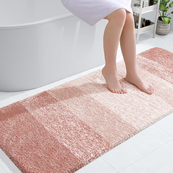 OLANLY Bathroom Runner Rug 54x24, Extra Soft Absorbent Microfiber Bath Rugs | Peach, Non-Slip Quick-Drying Rubber Backing, Machine Washable Long Bath Mat for Floor, Tub and Shower, Home Decor Accessories