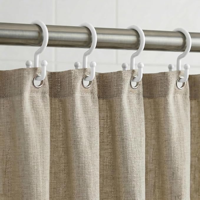 Bathway White Plastic Double Shower Curtain Hooks, 12 Bathroom Shower Rings | Hang Both Shower Curtain & Liner, Waterproof, Rust-proof, Sturdy, Durable, Flexible, Multifunctional, Universal, Easy to Use