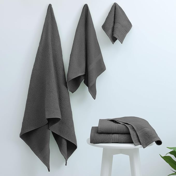 Martex Easy Living Everyday 6-Piece Bathroom Towel Set, Charcoal | 2 Bath Towels, 2 Hand Towels, 2 Wash Cloths, 100% Cotton, Soft, Quick-Dry